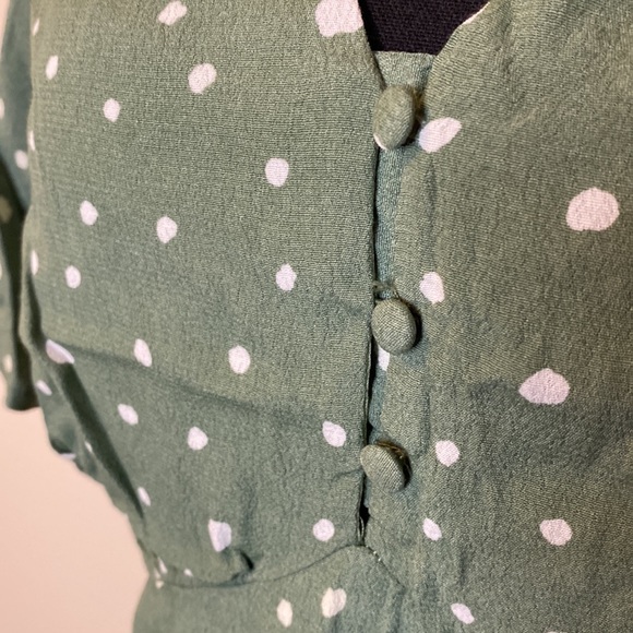 mo:vint Sage Green Polka Dot Mini Dress - Picture 2 of 6